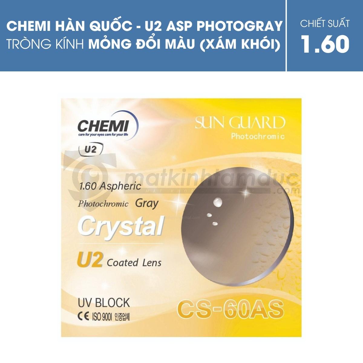 Tròng kính mỏng đổi màu Chemi 1.60 U2 ASP Photogray (Xám)