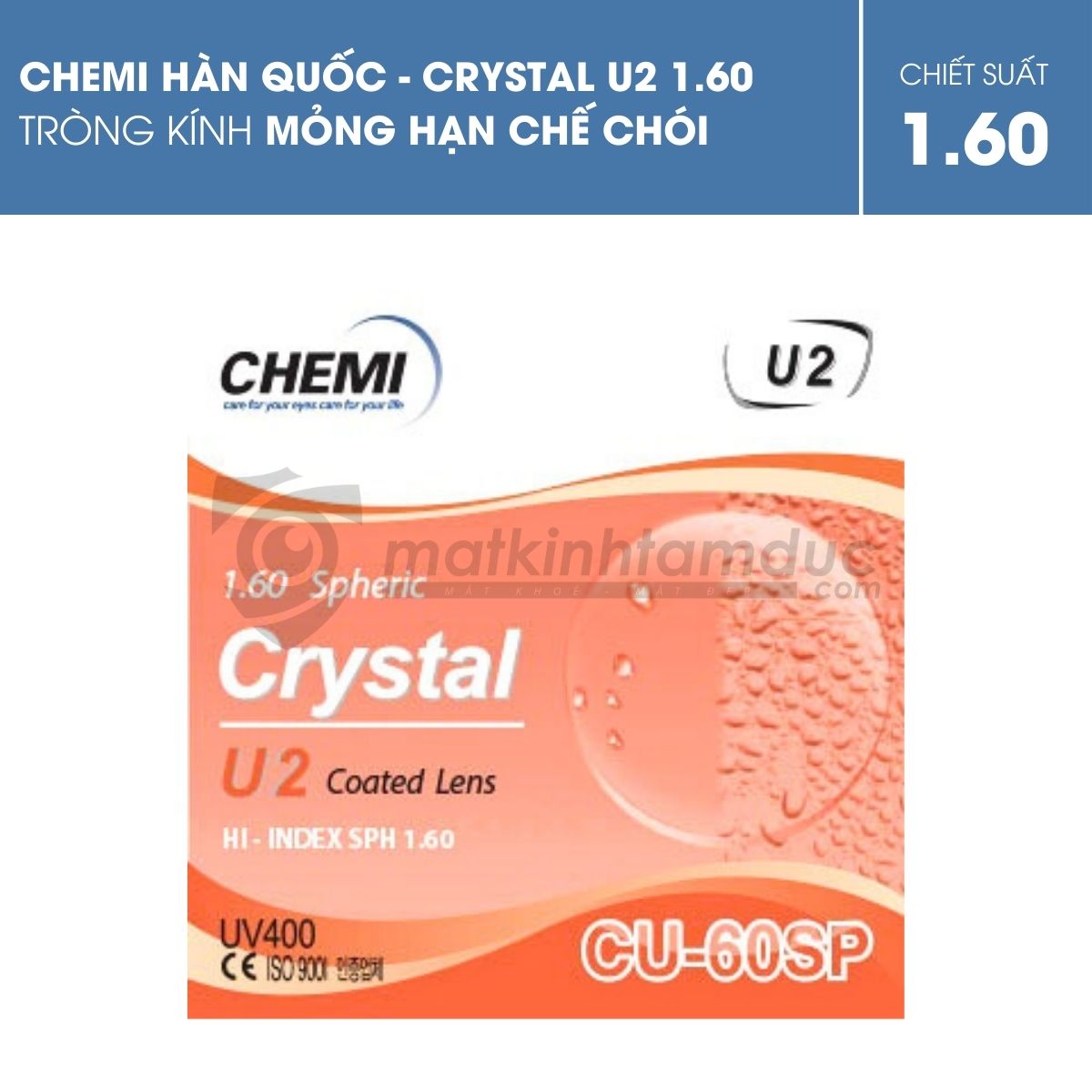 Tròng kính Chemi Crystal U2 Coated 1.60 - Ảnh 2