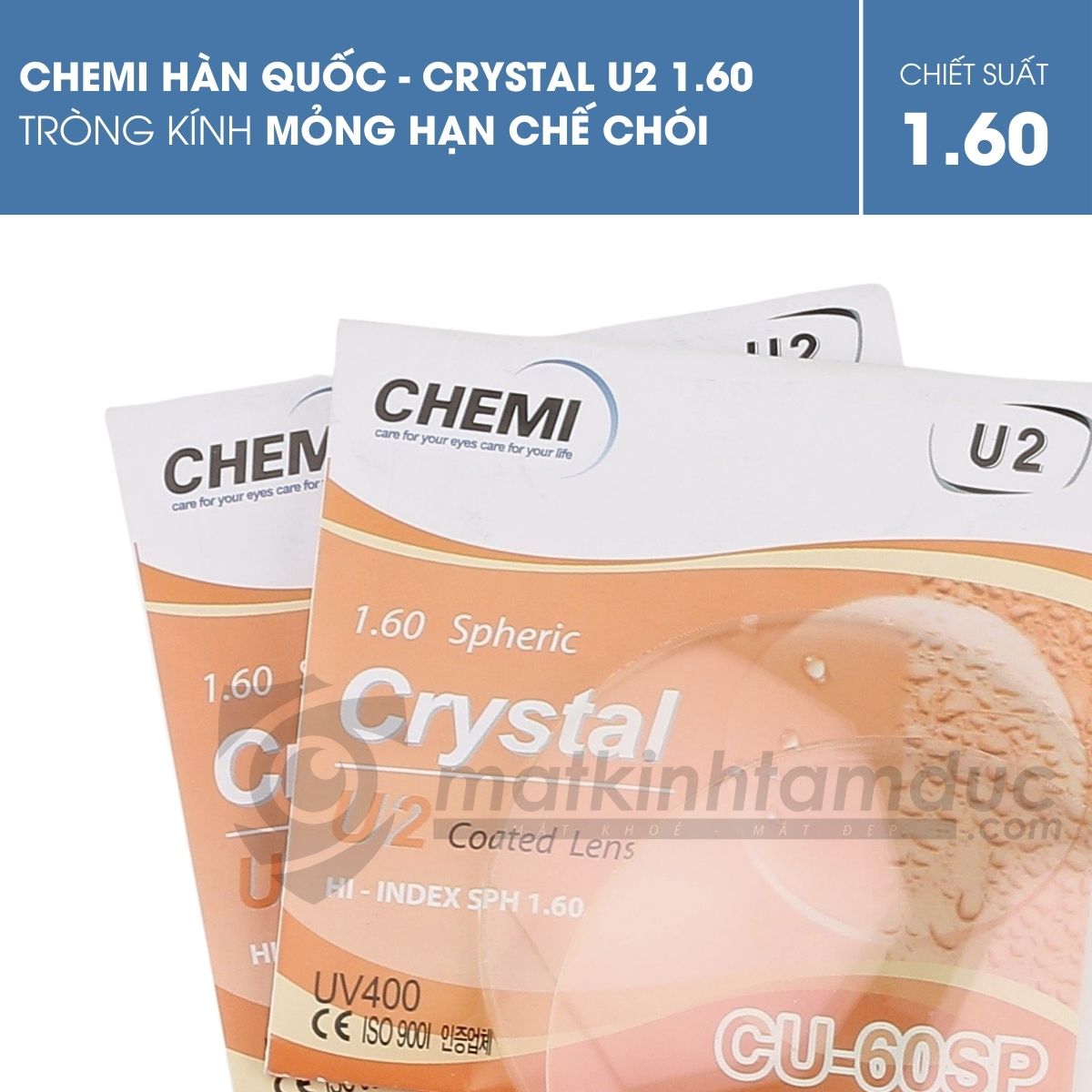 Tròng kính Chemi Crystal U2 Coated 1.60 - Ảnh 3