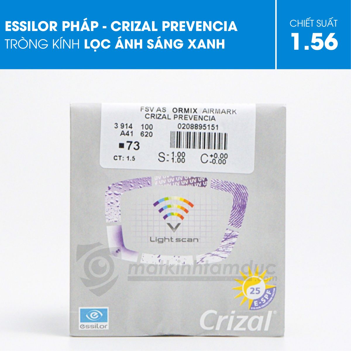 Tròng kính Essilor Crizal Prevencia kiểm soát ánh sáng xanh