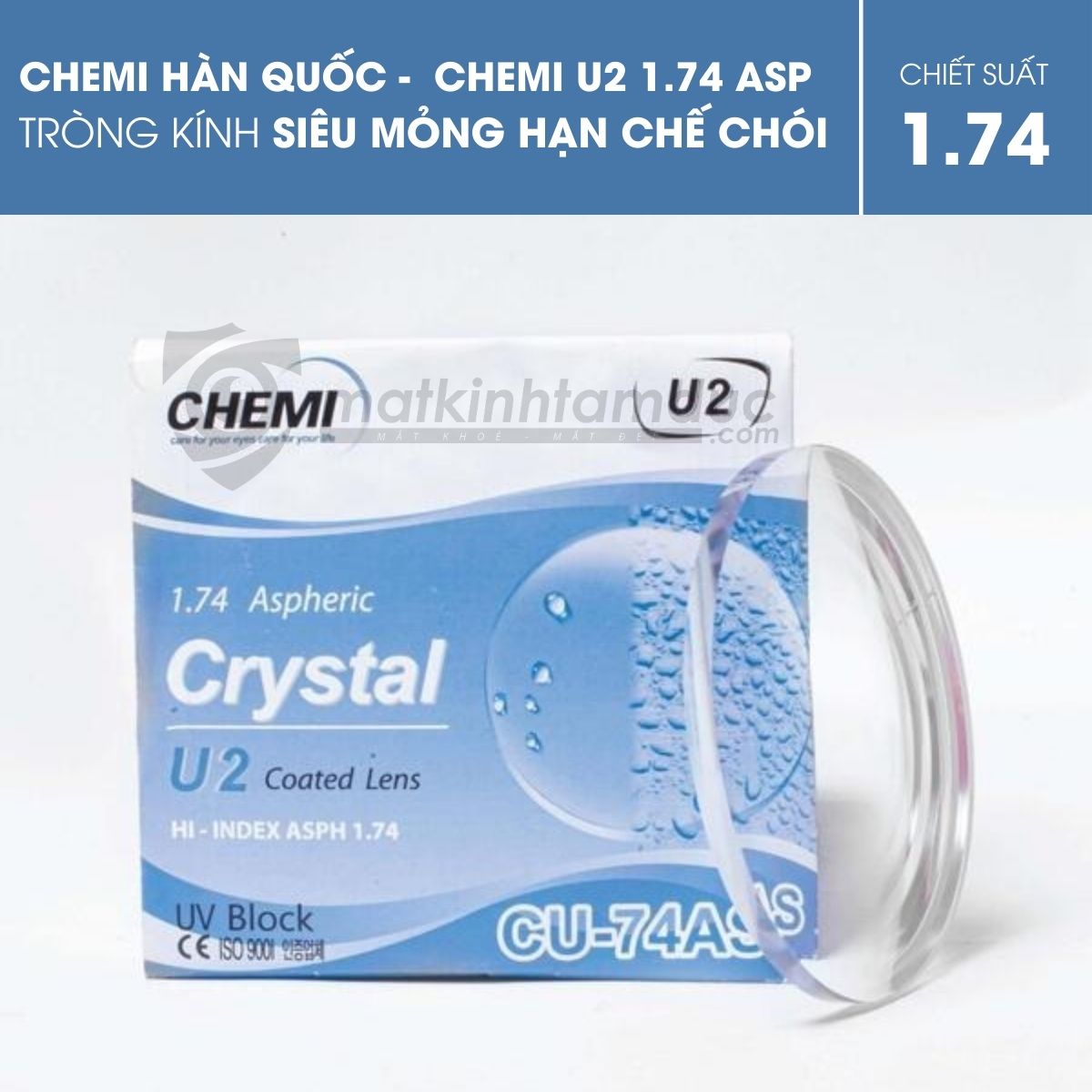 Tròng kính Chemi ASP Crystal U2 Coated 1.74