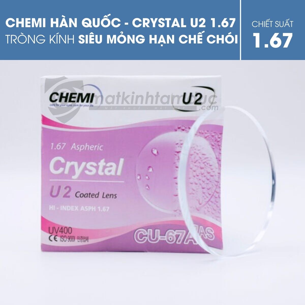 Tròng kính Chemi ASP Crystal U2 Coated 1.67
