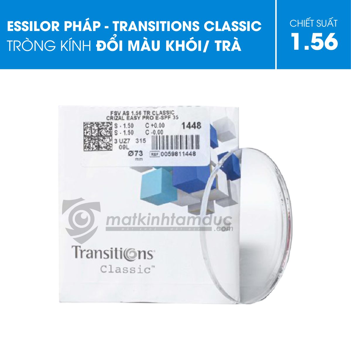 Tròng kính ESSILOR TRANSITION CLASSIC CRIZAL EASY PRO 1.56 đổi màu ánh sáng xanh