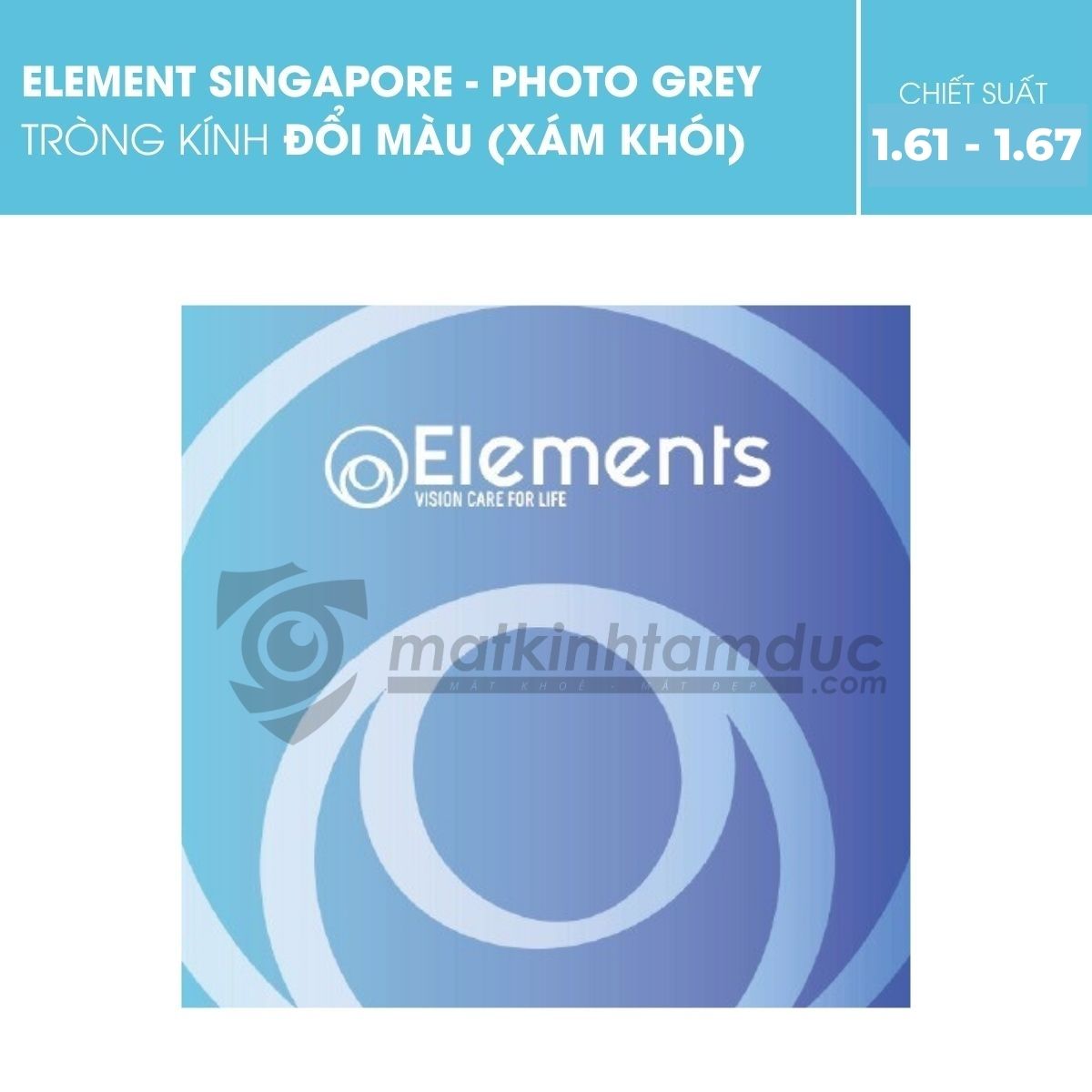 Tròng kính đổi màu Elements Blue UV Cut Photo Grey