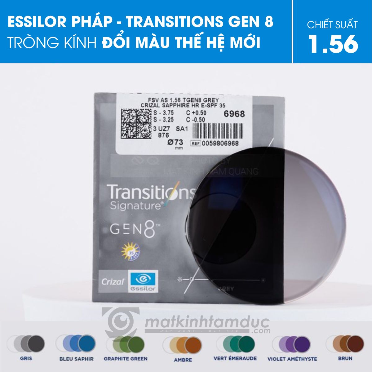 Tròng kính đổi màu Essilor Transitions Gen 8
