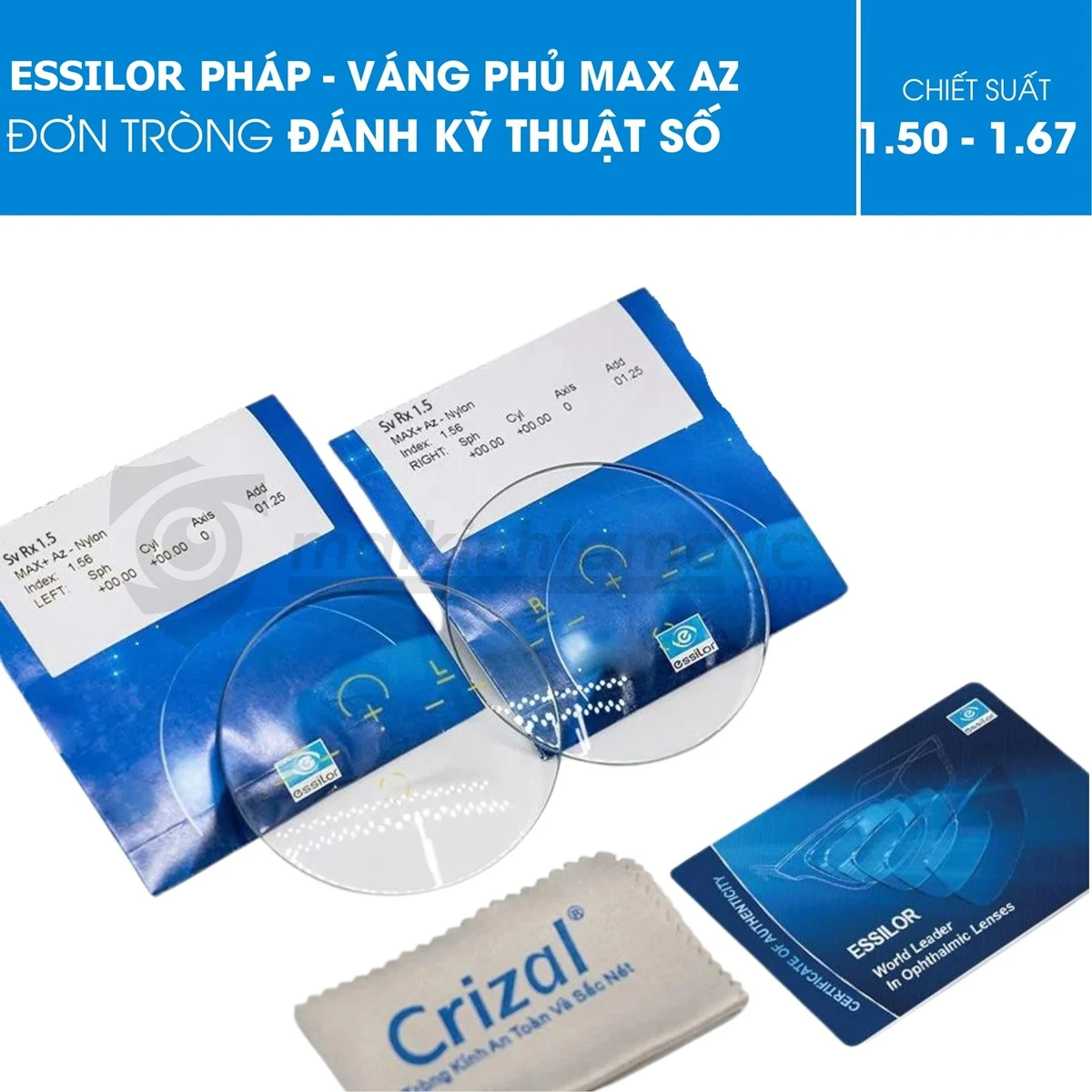 Tròng kính đơn tròng Essilor đánh kỹ thuật số váng phủ MAX AZ