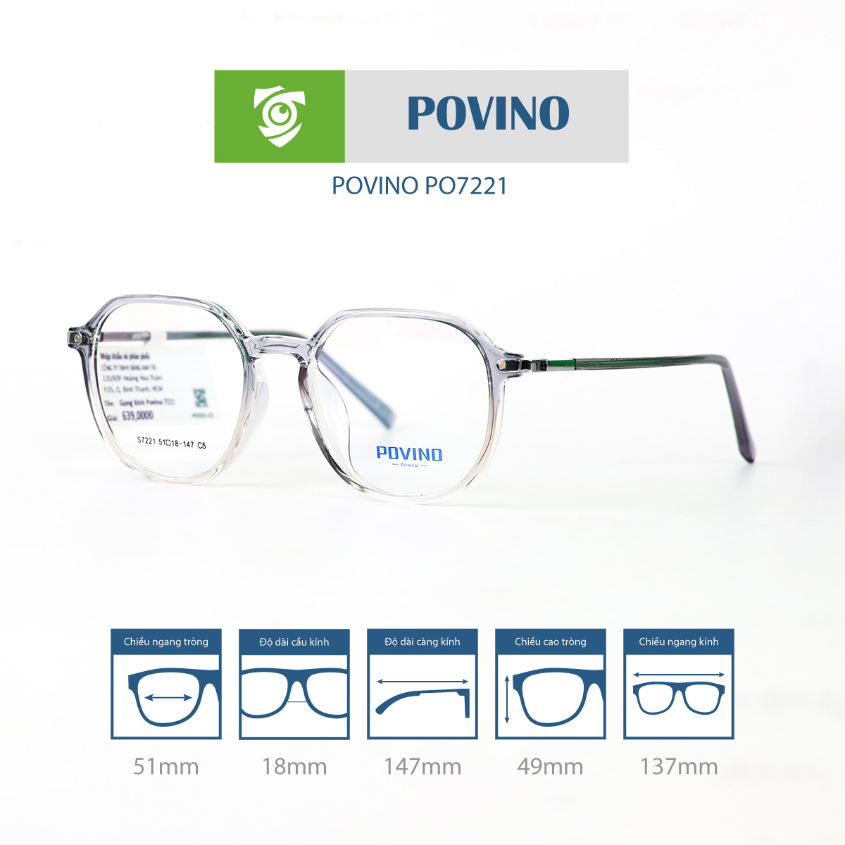 Gọng kính POVINO PO7221