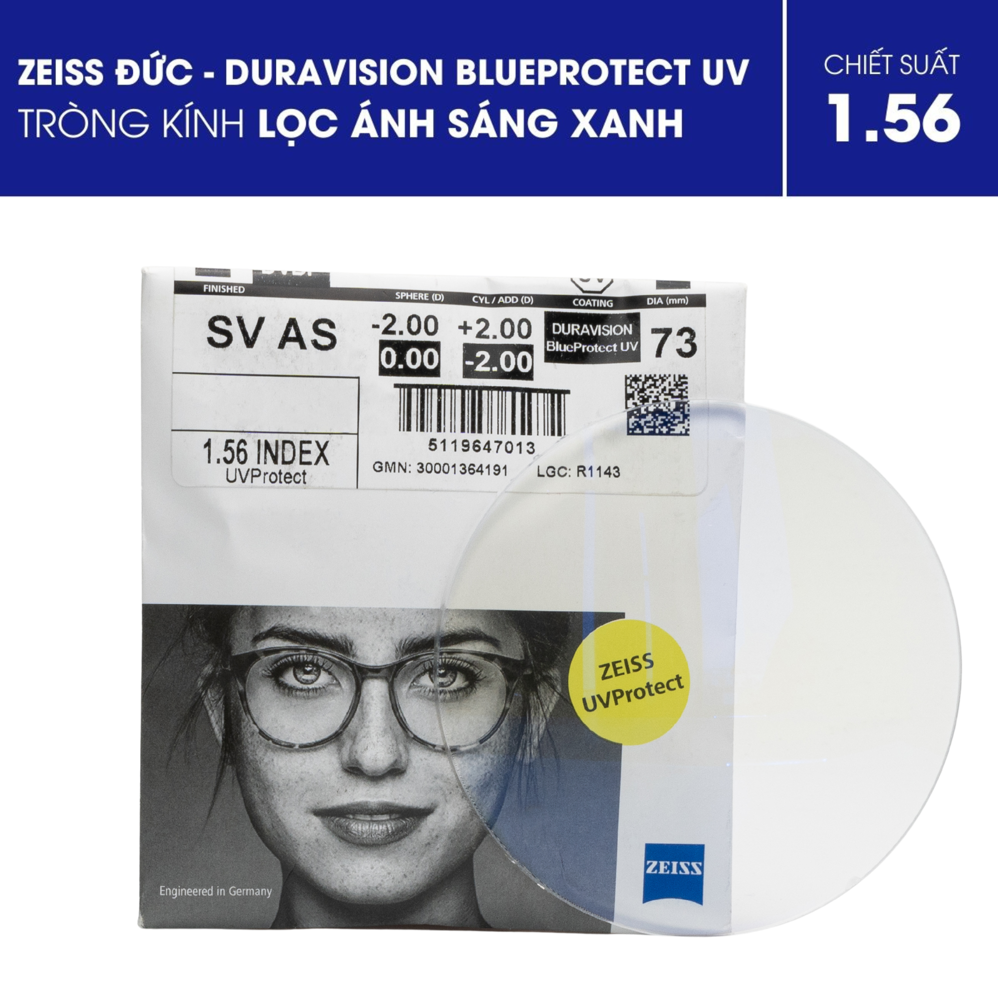 ZEISS DuraVision BlueProtect UV 1.56 - Tròng kính kiểm soát ánh sáng xanh