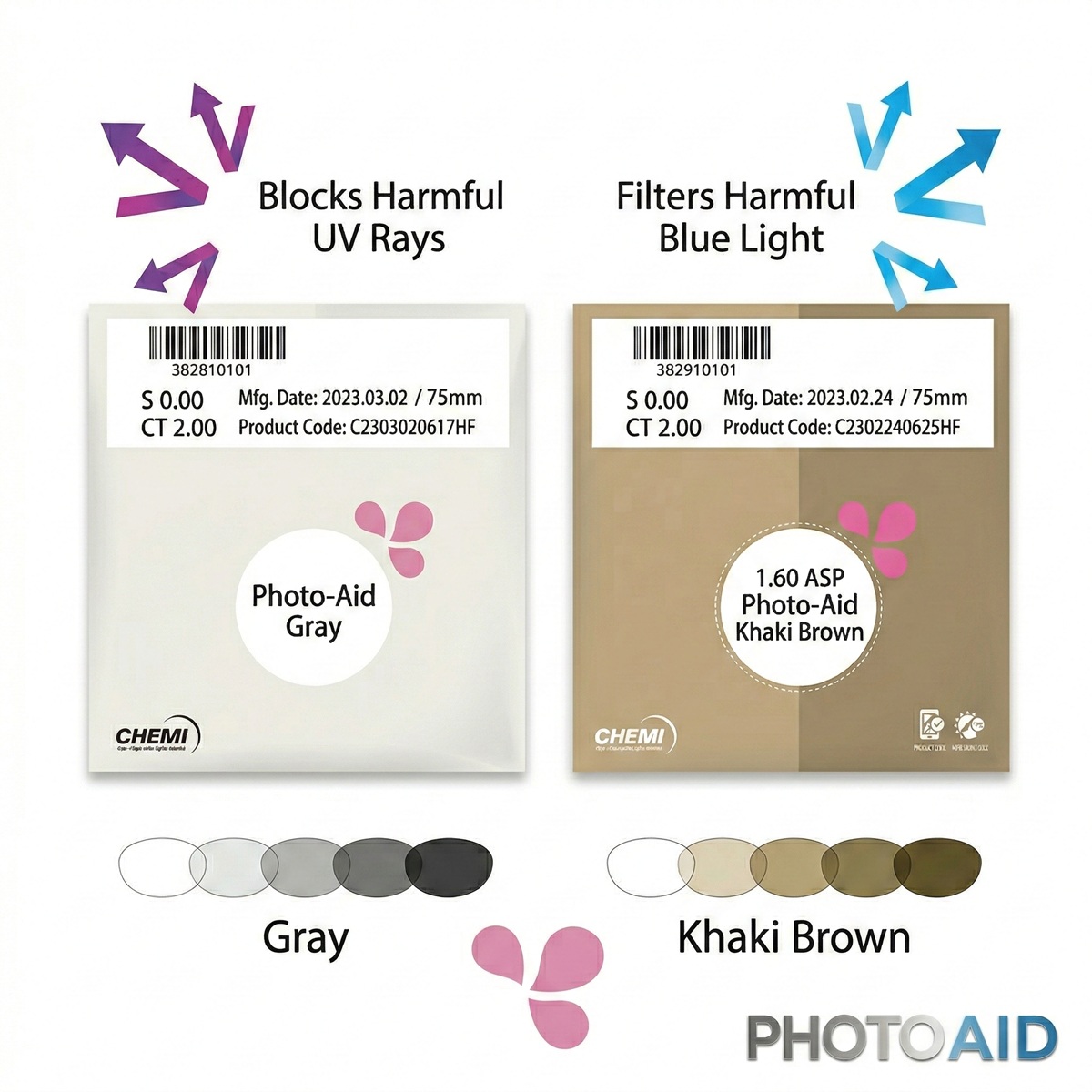 Tròng kính đổi màu kiểm soát ánh sáng xanh - Chemi Photo Aid 1.60