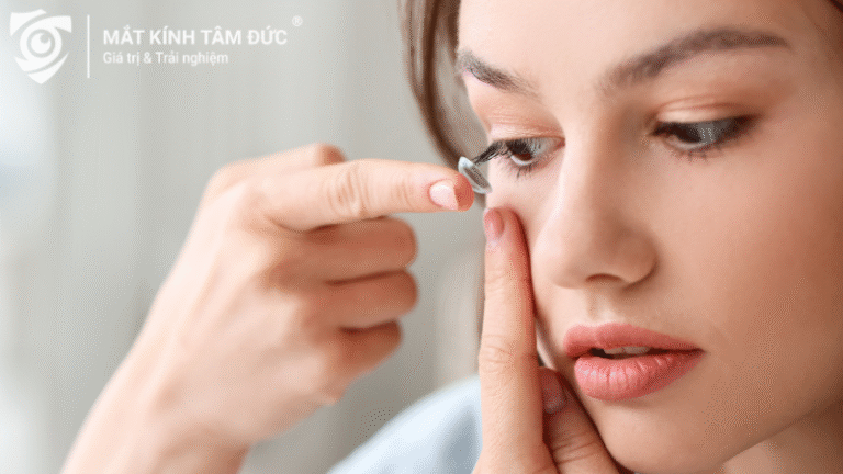 Kính áp tròng cận loạn trong suốt trên đầu ngón tay